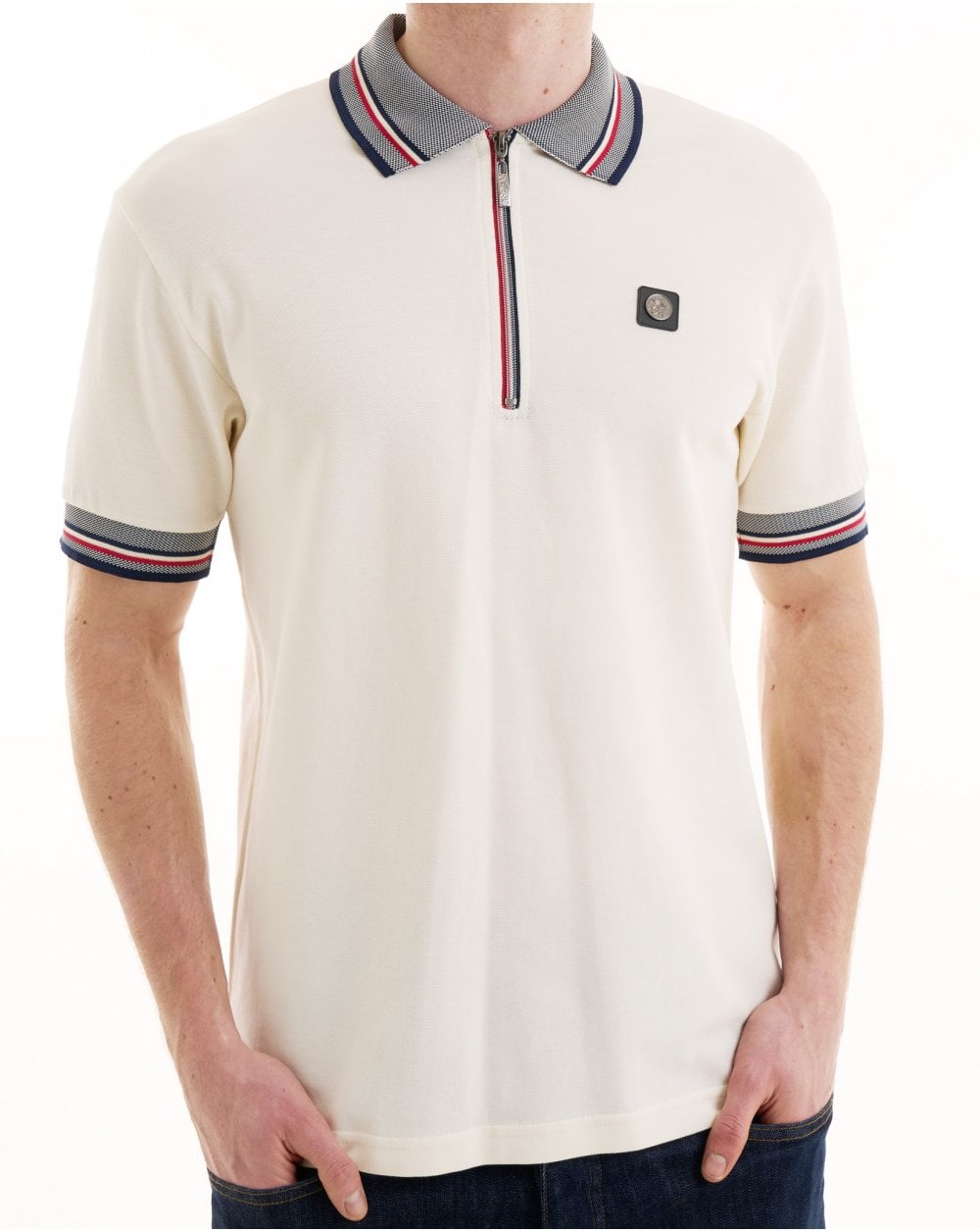 Trojan Oxford Collar Zip Polo Ecru