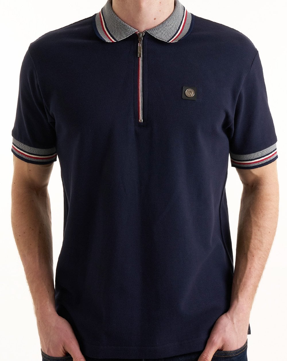 Trojan Oxford Collar Zip Polo Navy