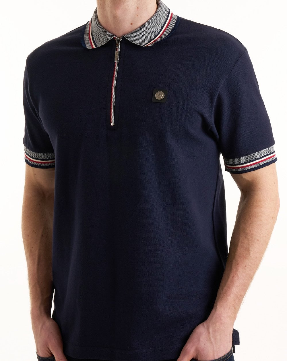 Trojan Oxford Collar Zip Polo Navy