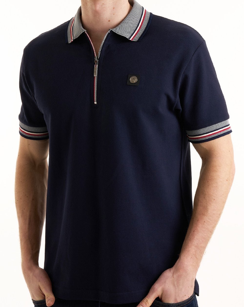 Trojan Oxford Collar Zip Polo Navy