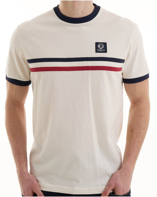 Trojan Stripe Front T Shirt Ecru