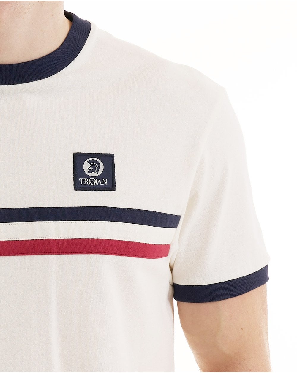 Trojan Stripe Front T Shirt Ecru