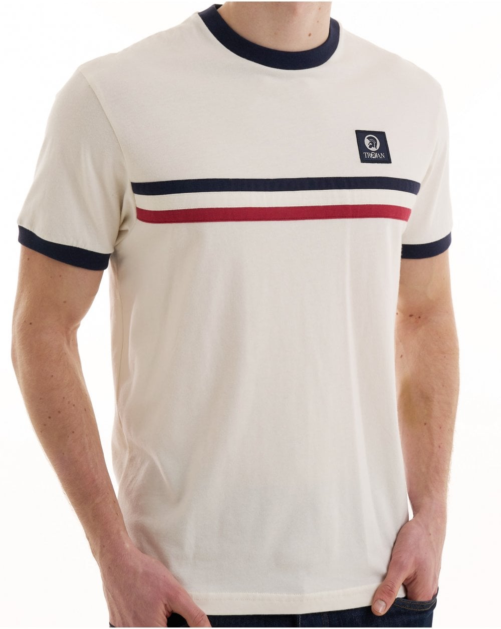 Trojan Stripe Front T Shirt Ecru