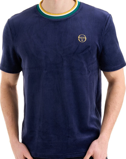 Sergio Tacchini Monte Velour T Shirt Navy Blue