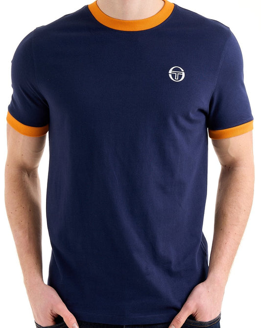 Sergio Tacchini Sergio Tacchini Pro Ringer T Shirt Navy Blue/Orange