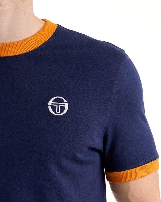 Sergio Tacchini Sergio Tacchini Pro Ringer T Shirt Navy Blue/Orange