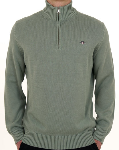 Gant Cotton Half Zip Jumper Ceramic Grey