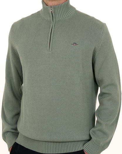 Gant Cotton Half Zip Jumper Ceramic Grey