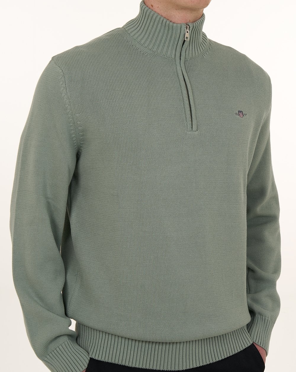 Gant Cotton Half Zip Jumper Ceramic Grey