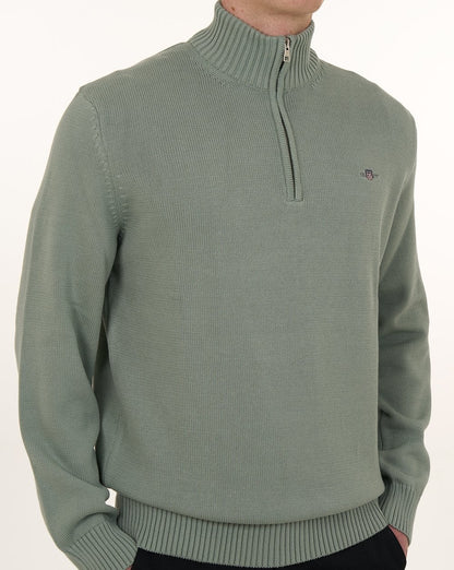Gant Cotton Half Zip Jumper Ceramic Grey