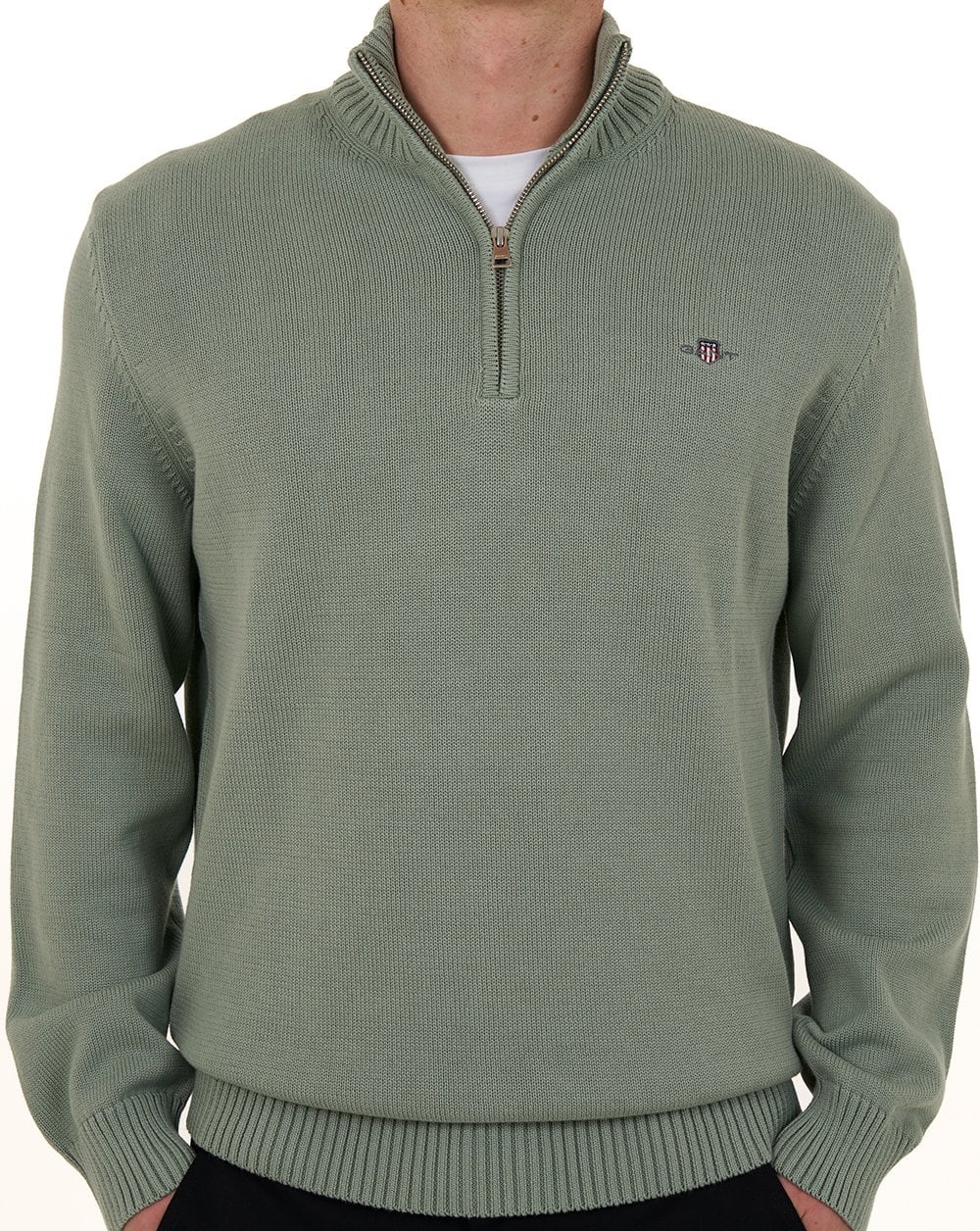 Gant Cotton Half Zip Jumper Ceramic Grey