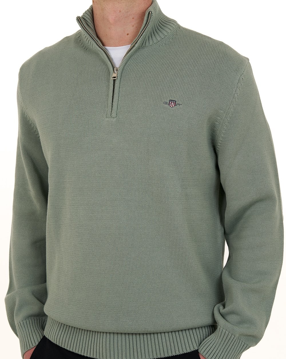 Gant Cotton Half Zip Jumper Ceramic Grey