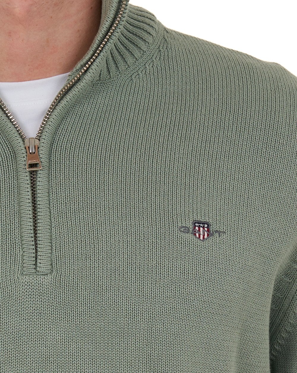 Gant Cotton Half Zip Jumper Ceramic Grey