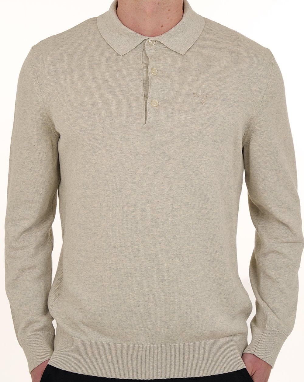 Barbour Pima Cotton Knit LS Polo Shirt Neutral
