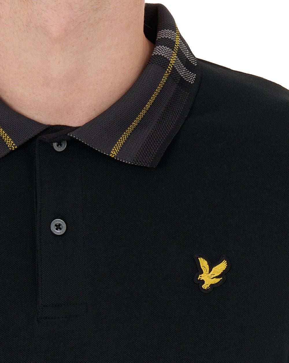 Lyle & Scott Tartan Collar Polo Shirt Jet Black