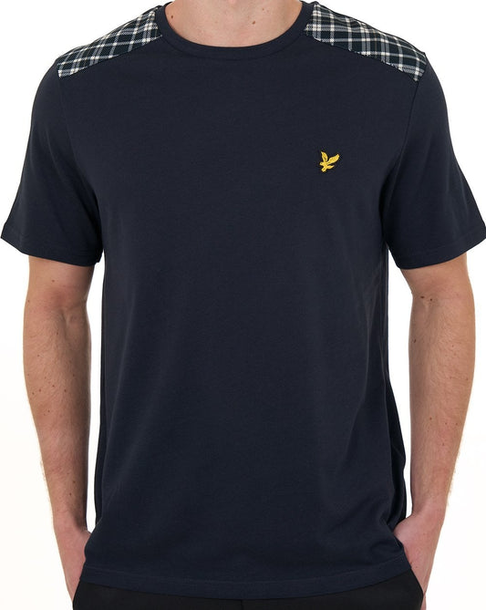 Lyle & Scott Check Panelled T Shirt Dark Navy