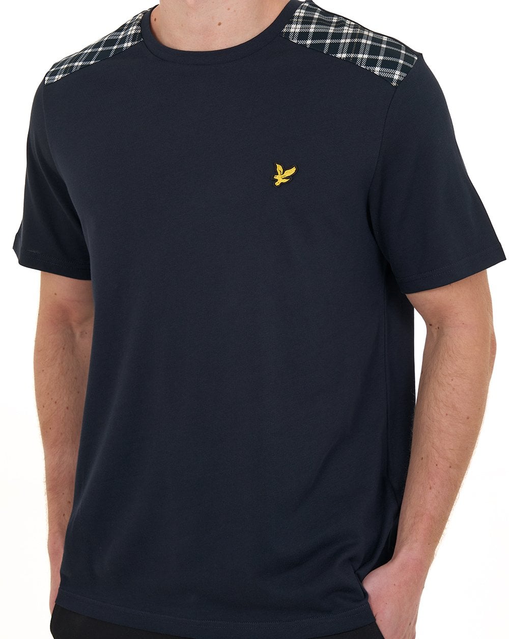 Lyle & Scott Check Panelled T Shirt Dark Navy