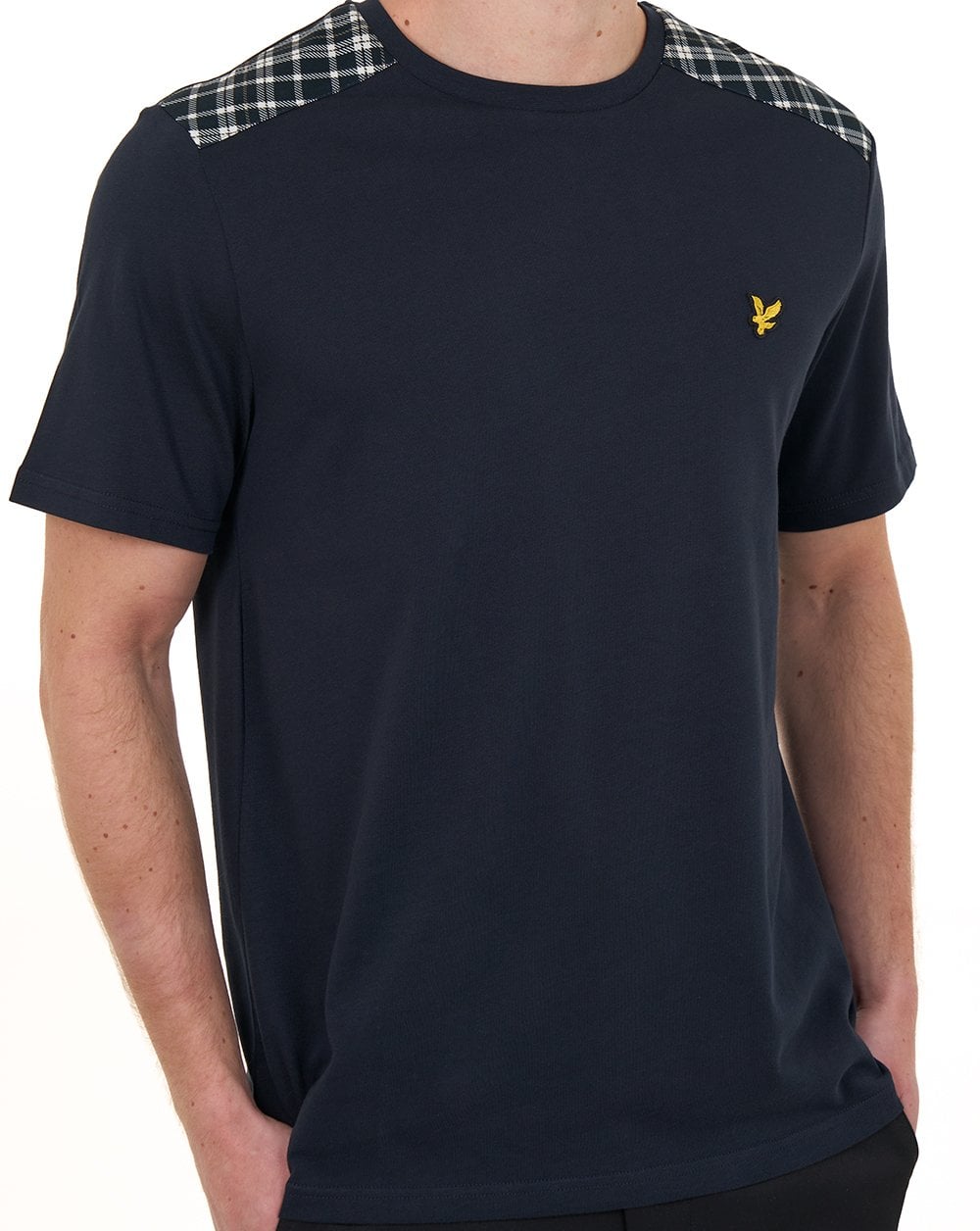 Lyle & Scott Check Panelled T Shirt Dark Navy