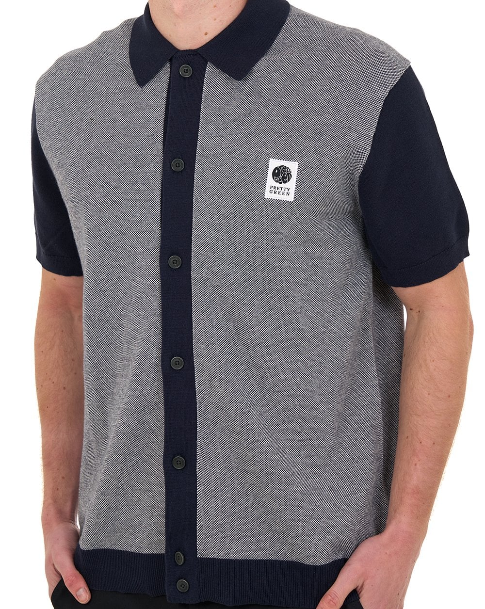 Pretty Green Roxy Knit Short Sleeve Shirt Grey/Navy