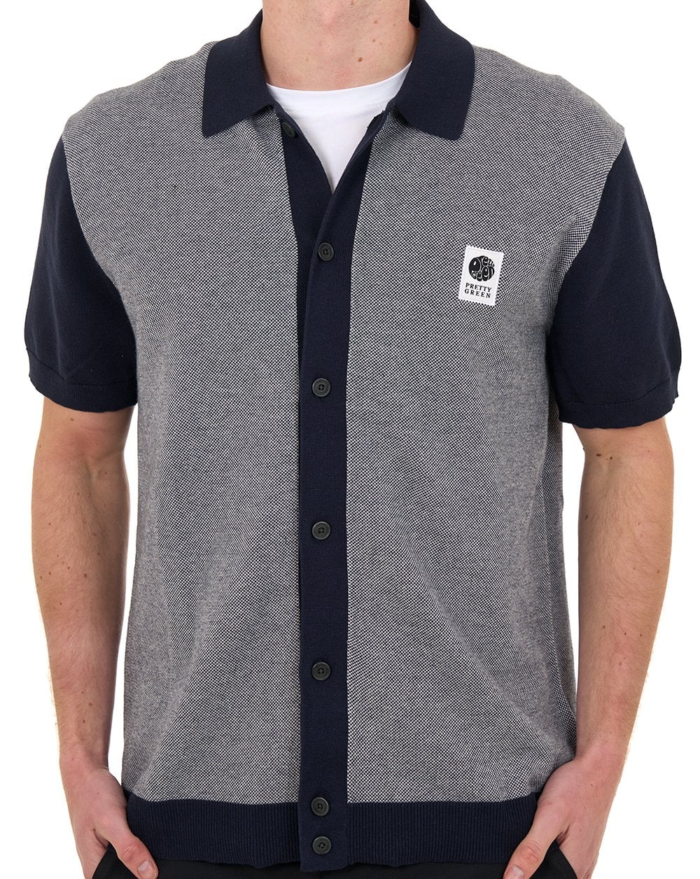 Pretty Green Roxy Knit Short Sleeve Shirt Grey/Navy