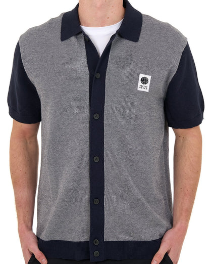 Pretty Green Roxy Knit Short Sleeve Shirt Grey/Navy