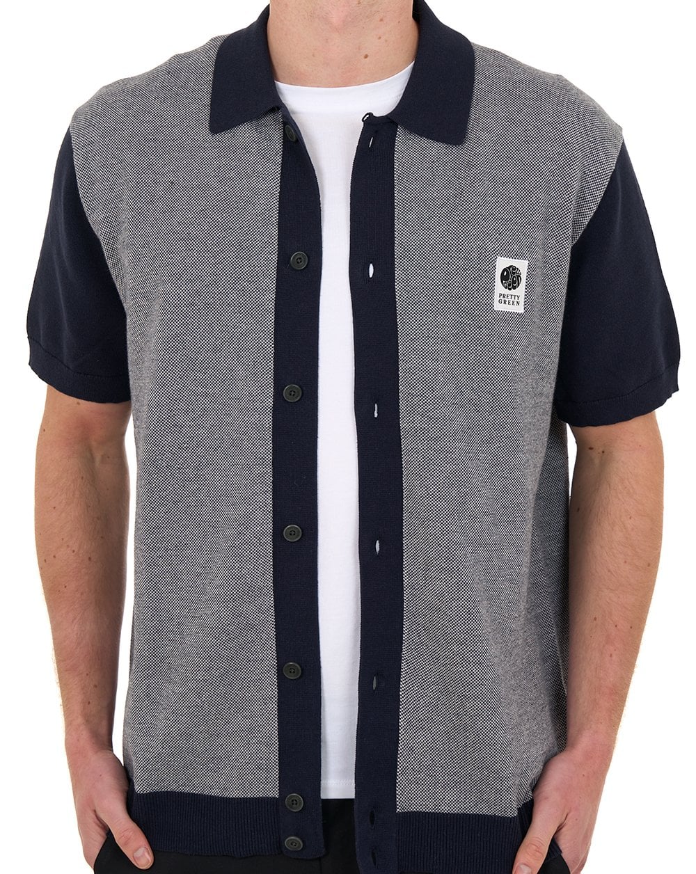 Pretty Green Roxy Knit Short Sleeve Shirt Grey/Navy