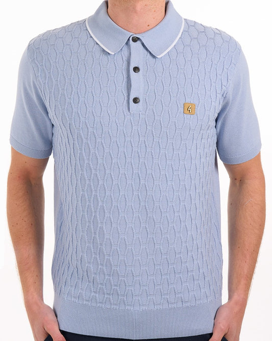 Gabicci Vintage Textured Knit Polo Sky