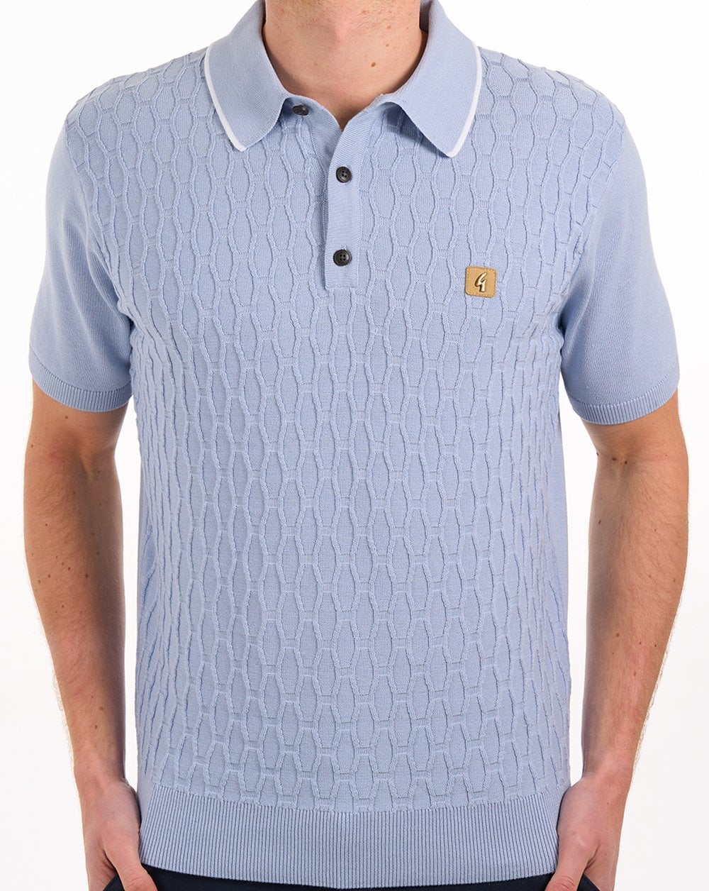 Gabicci Vintage Textured Knit Polo Sky