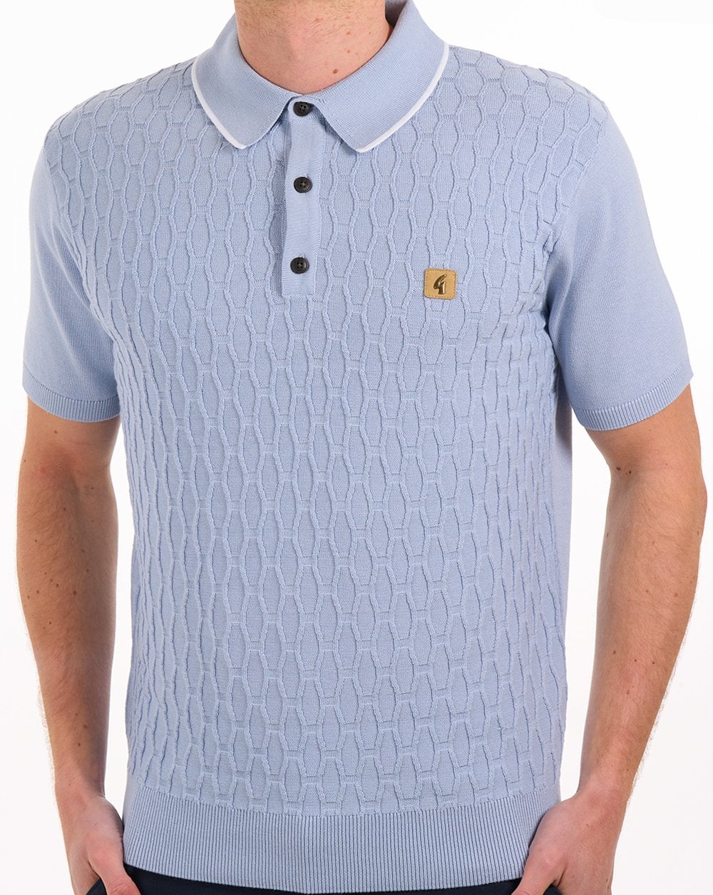 Gabicci Vintage Textured Knit Polo Sky