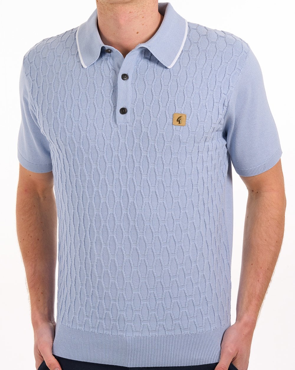 Gabicci Vintage Textured Knit Polo Sky