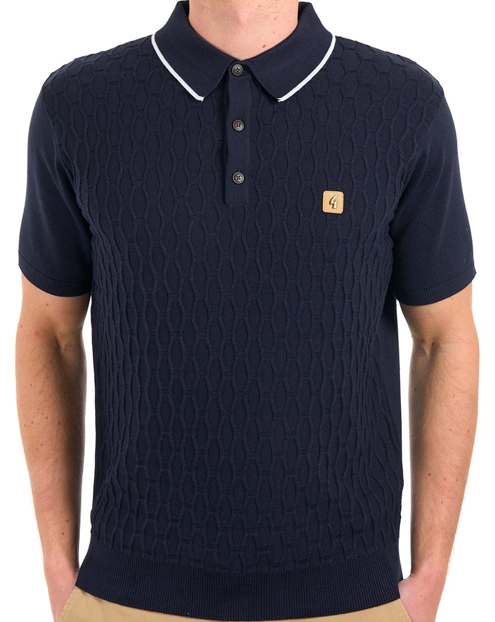 Gabicci Vintage Textured Knit Polo Navy