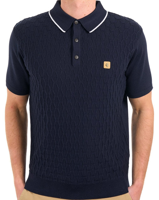 Gabicci Vintage Textured Knit Polo Navy