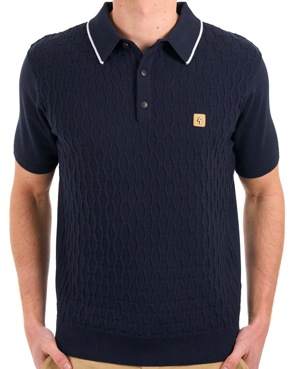 Gabicci Vintage Textured Knit Polo Navy