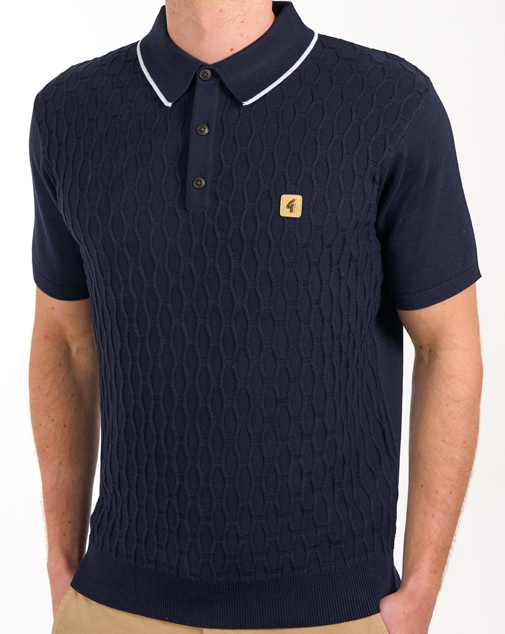 Gabicci Vintage Textured Knit Polo Navy