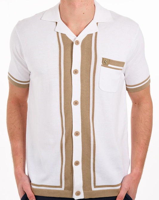 Gabicci Vintage Havana Cuban Knit Shirt Off White / Sandstone