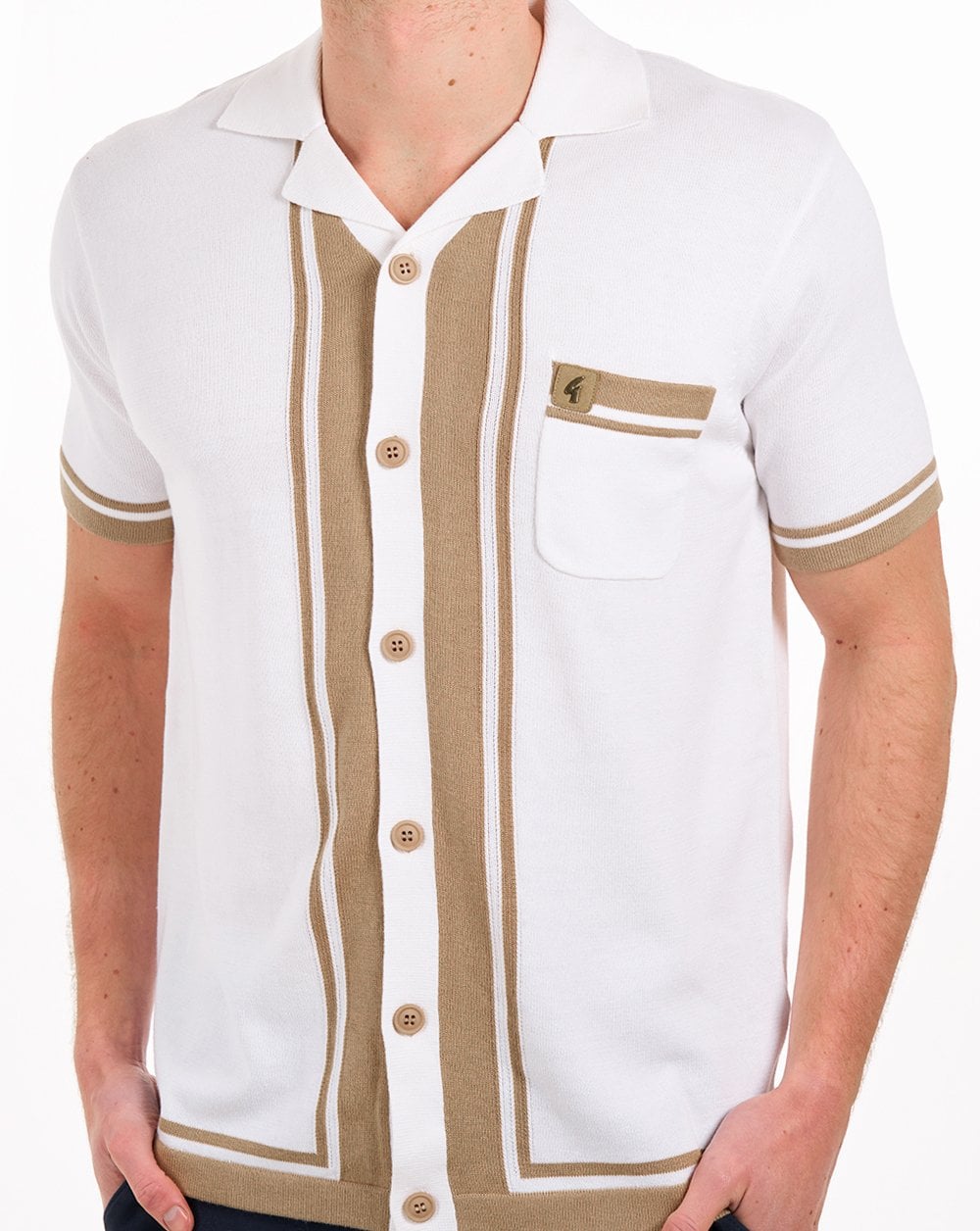 Gabicci Vintage Havana Cuban Knit Shirt Off White / Sandstone
