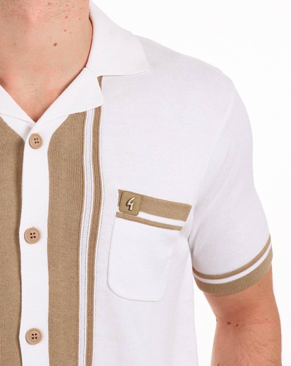 Gabicci Vintage Havana Cuban Knit Shirt Off White / Sandstone