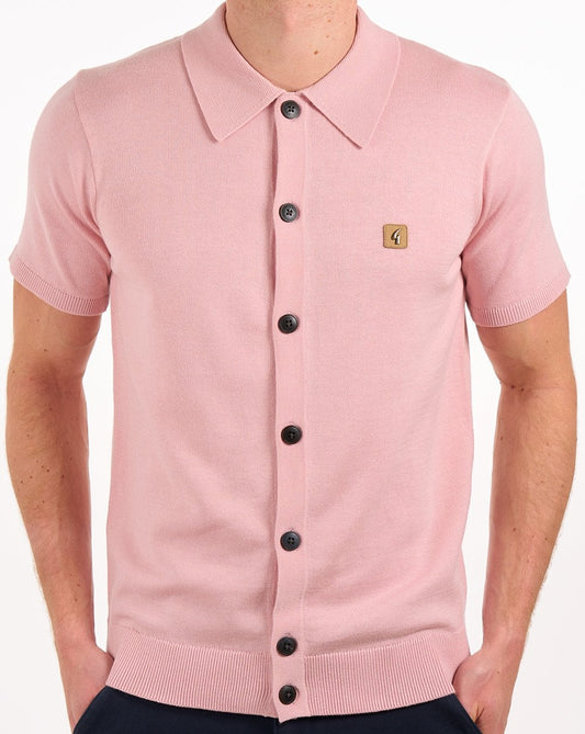 Gabicci Vintage Full Button Knit Polo Candy Pink