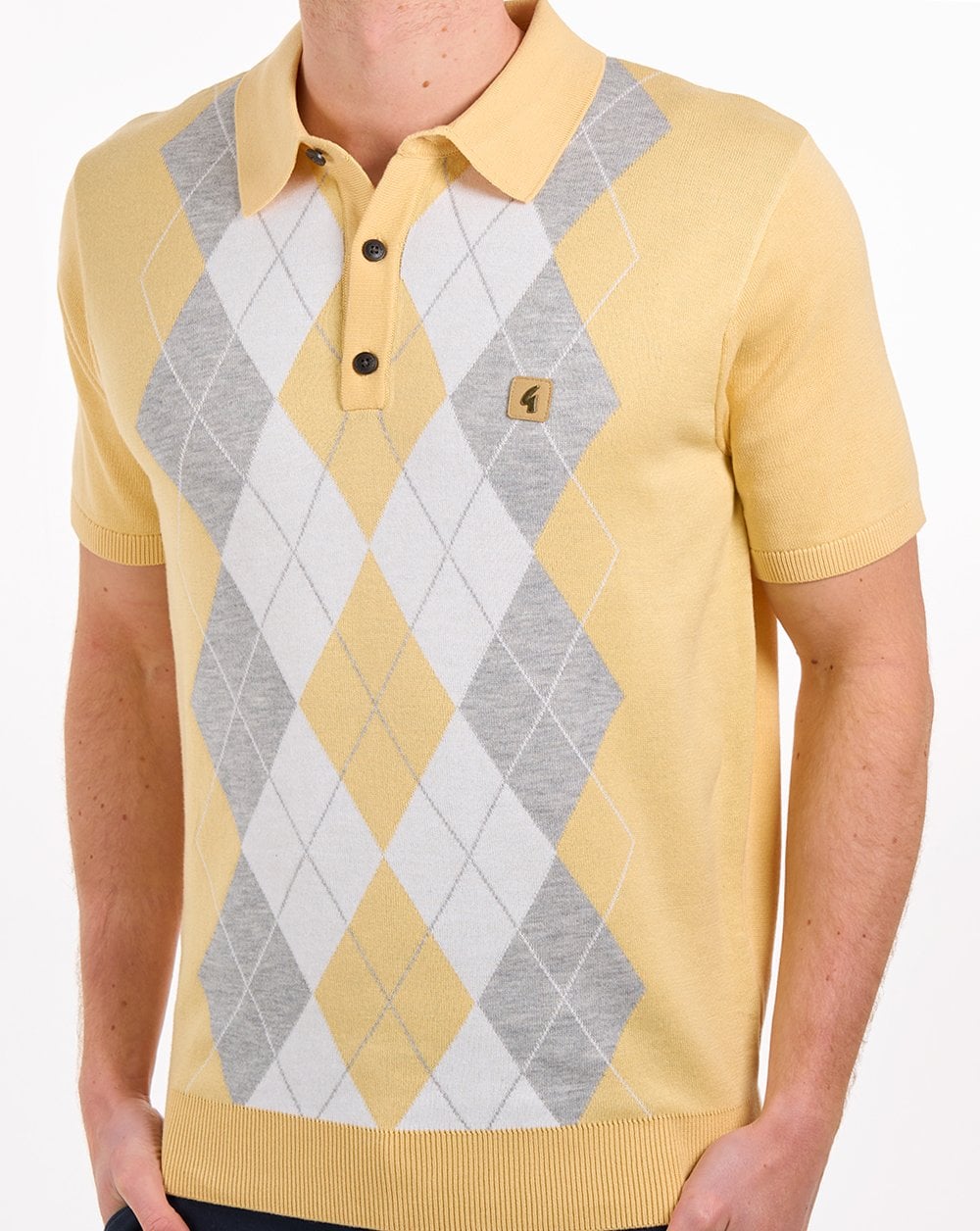 Gabicci Vintage Argyle Diamond Knit Polo Lemon