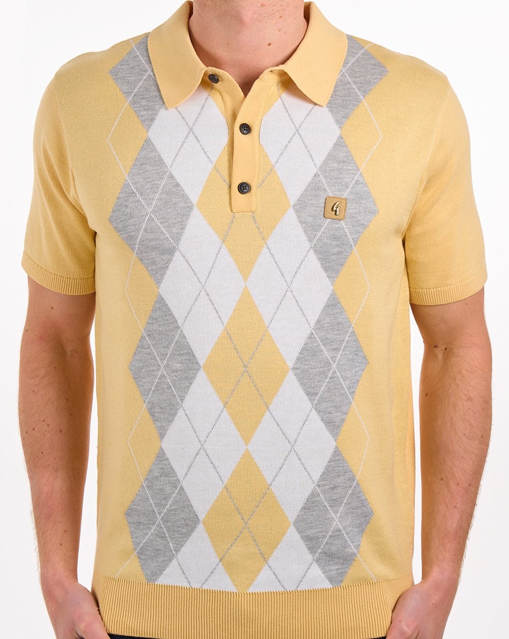 Gabicci Vintage Argyle Diamond Knit Polo Lemon