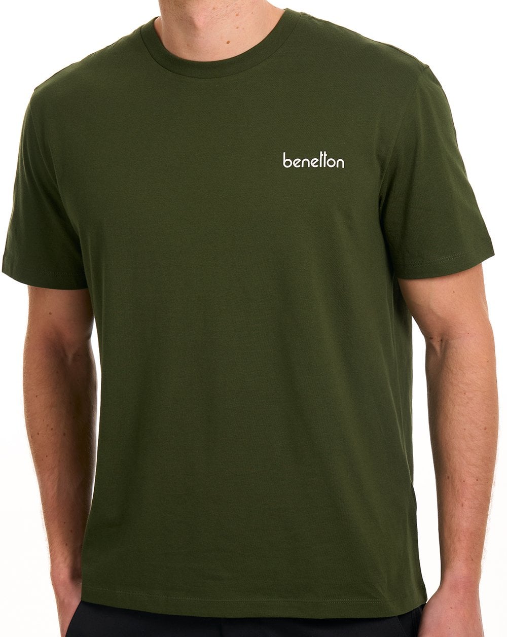 Benetton Small Logo Print T Shirt Dark Khaki