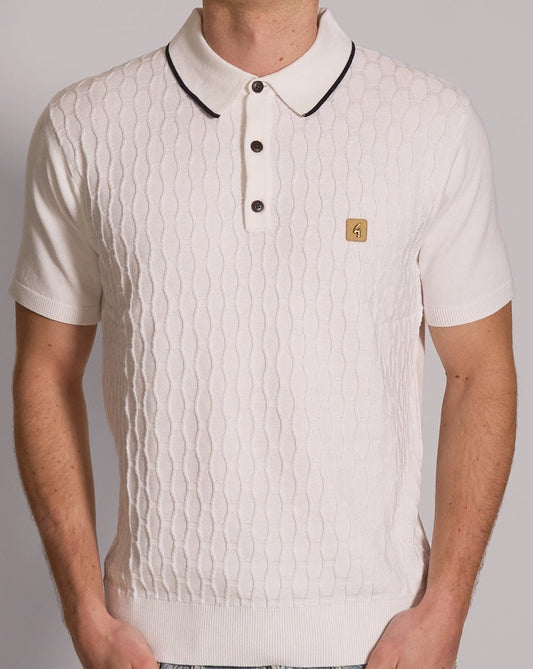 Gabicci Vintage Textured Knit Polo White