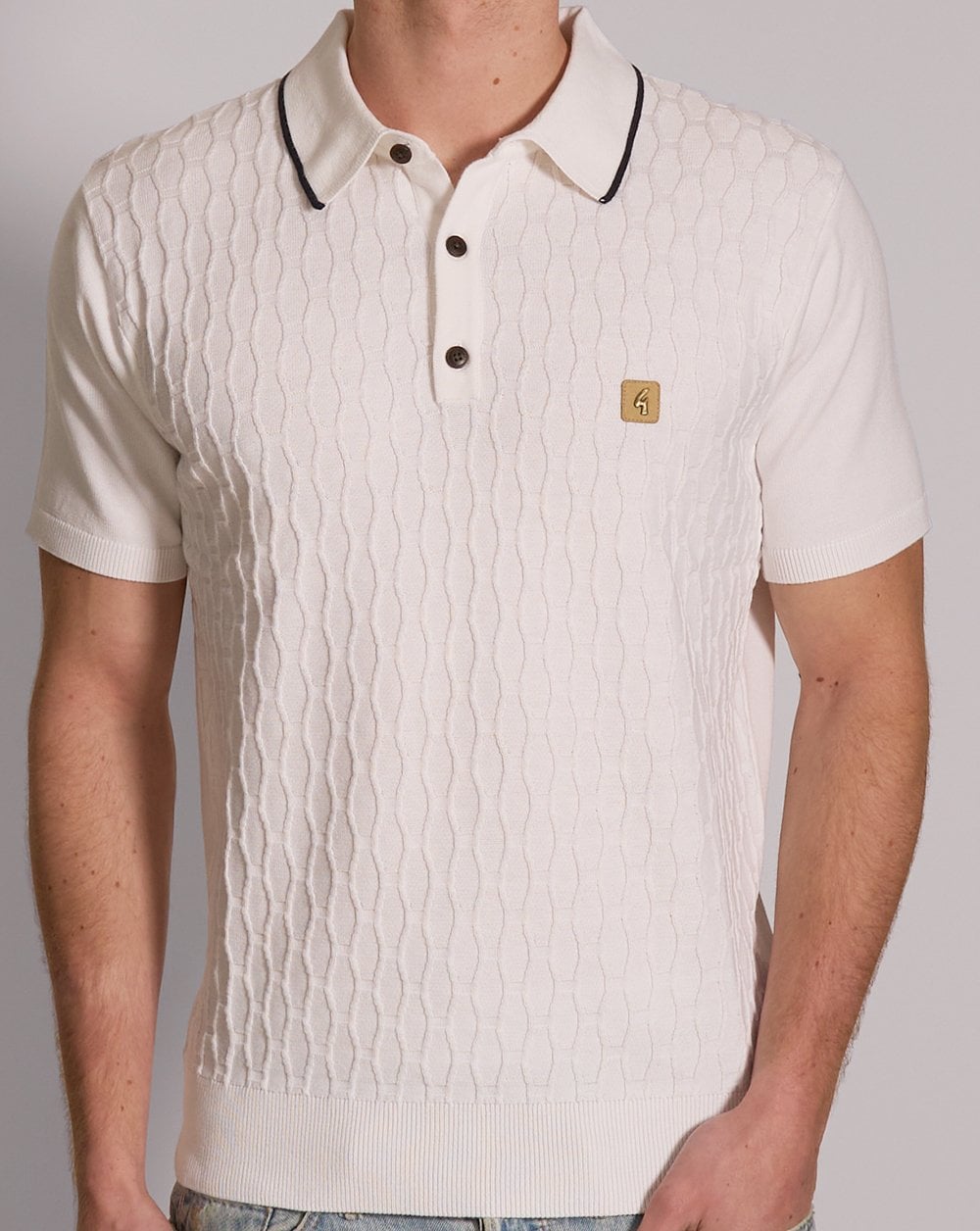 Gabicci Vintage Textured Knit Polo White