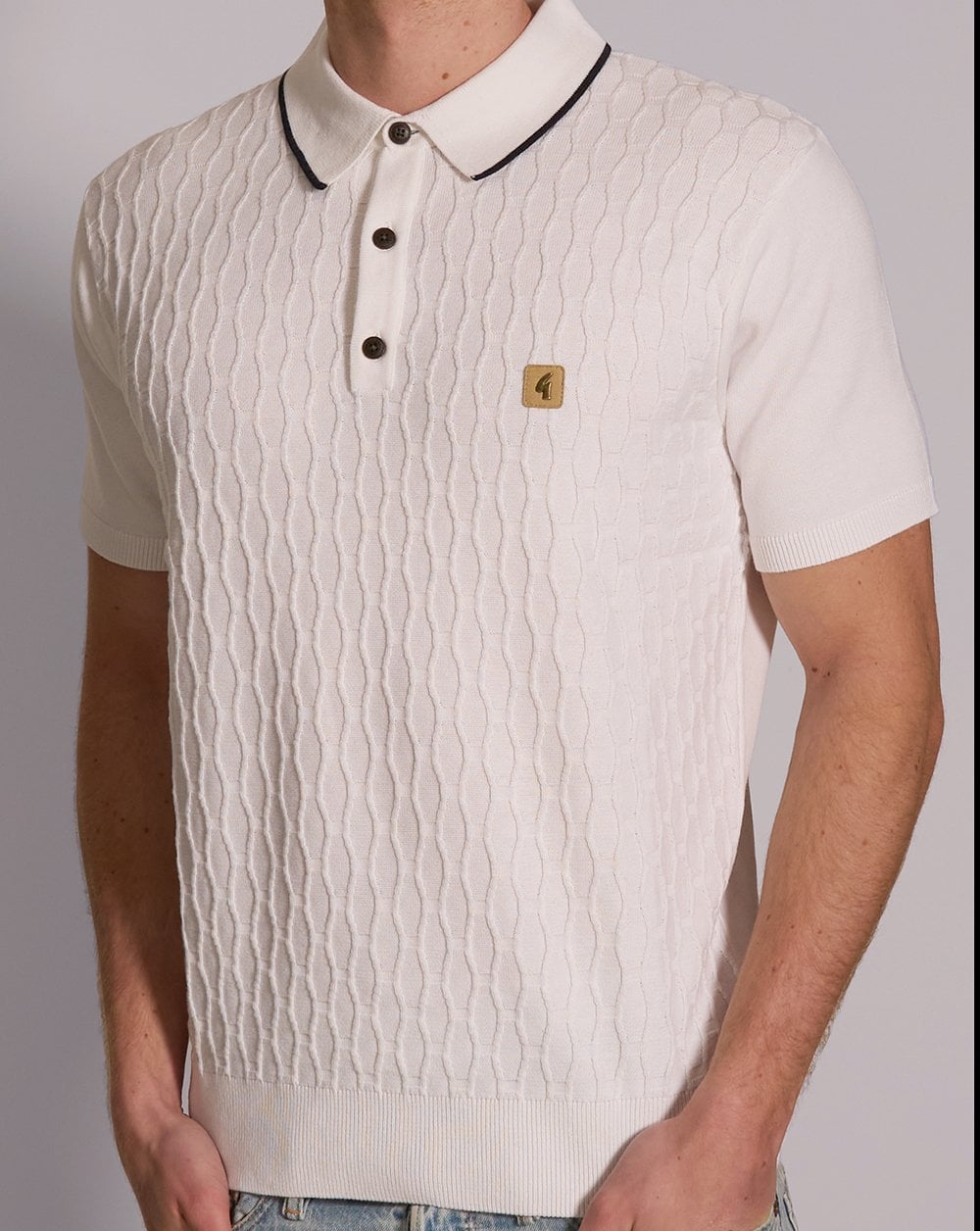 Gabicci Vintage Textured Knit Polo White