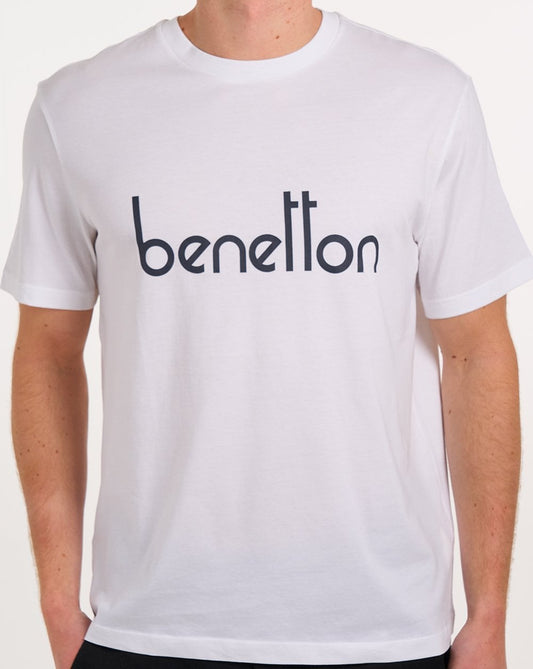 Benetton Large Chest Logo T Shirt Off White