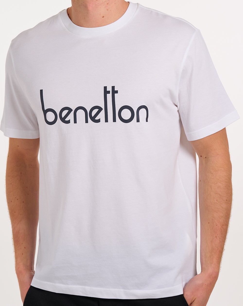 Benetton Large Chest Logo T Shirt Off White