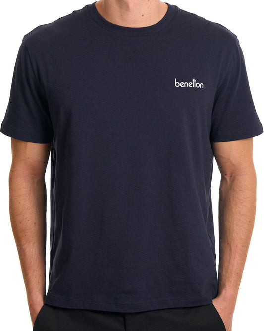 Benetton Small Logo Print T Shirt Navy