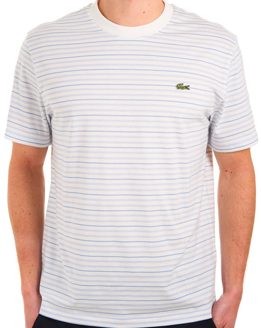Lacoste Striped T Shirt Light Blue/Off White