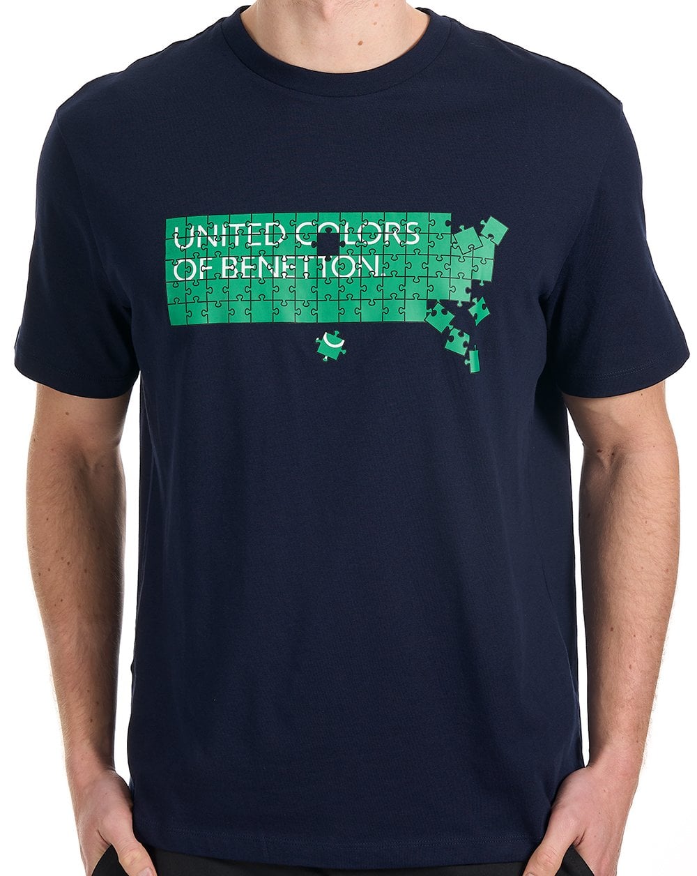 Benetton Jigsaw Logo T Shirt Navy/Green