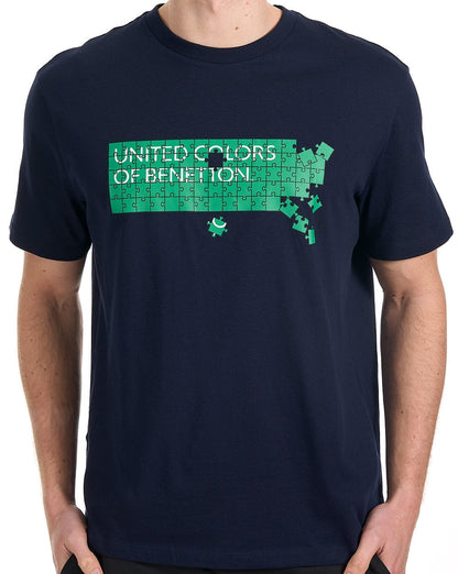 Benetton Jigsaw Logo T Shirt Navy/Green